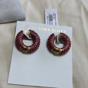 NWT Kendra Scott Pink and Gold Nikki Pave Textured Earrings…